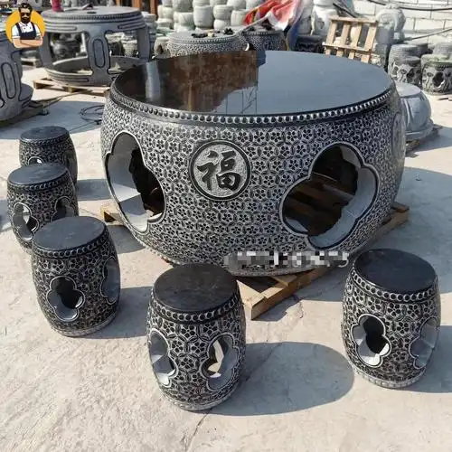 石桌石凳石雕石桌石凳庭院花园青石仿古石头茶几户外石桌椅圆桌石桌