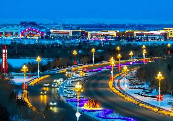 2024年2月15日拍摄的呼伦贝尔市海拉尔区夜色(无人机照片). 王正 摄