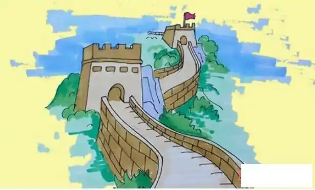 怎么画涂颜色带步骤图本期小编和大家分享如何画伟大的建筑万里长城哦