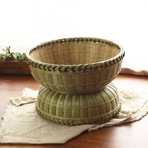 竹编收纳精品水果篮手工编织篮子家用菜篮鸡蛋购物篮