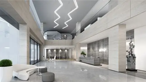 企业办公楼一楼进门大厅效果图办公大厅装修