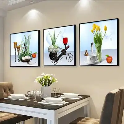 餐厅装饰画三联水果小清新图片