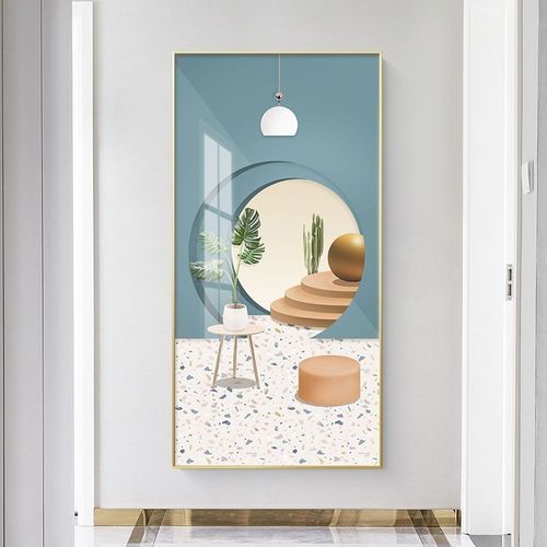北欧风格玄关装饰画现代简约走廊入户门壁画拱形几何建筑竖版挂画