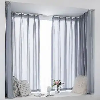 曼冬白色纱帘透光不透人免打孔安装阳台窗纱飘窗窗帘自贴粘式轨道 灰