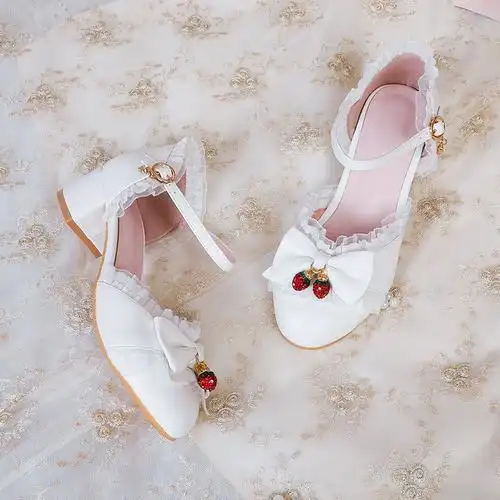 洛丽塔鞋子高跟鞋小孩公主鞋女童九岁的儿童婚纱配礼服半包凉 白色 31
