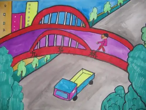 小学人行天桥简笔画