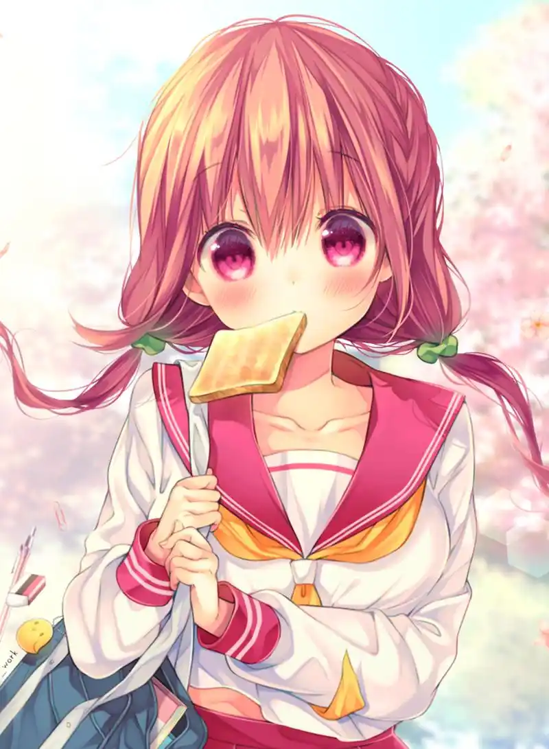 二次元动漫少女头像分享,吃面包零食的女孩或许最可爱?以图为证