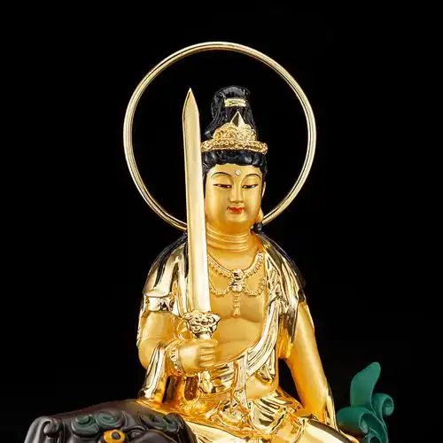 台湾纯铜鎏金文殊普贤菩萨佛像华严三圣智慧剑文殊菩萨普贤菩萨