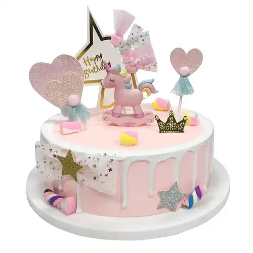 生日网红蛋糕装饰插件摆件套装儿童火烈鸟皇冠羽毛蛋糕插牌套餐