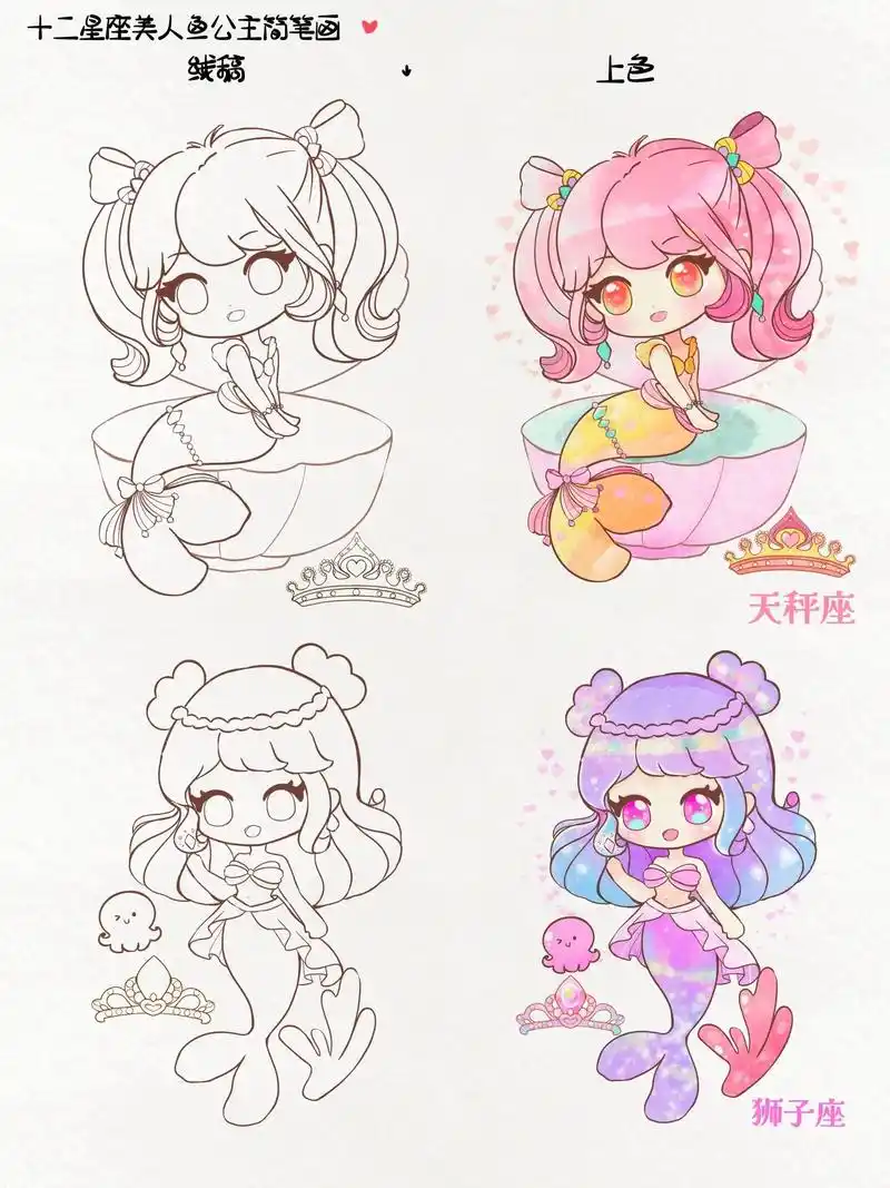 一份十二星座简笔画线稿合集啦.#一学就会系列 #儿童画 - 抖音