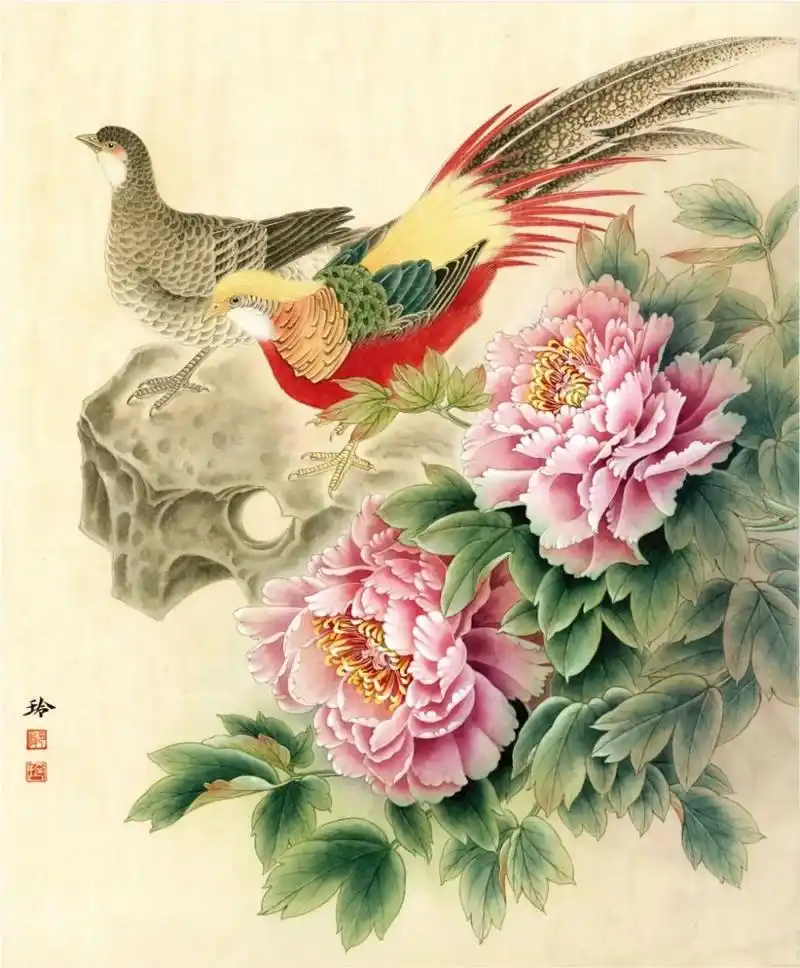 工笔画步骤分享郑玲玲《锦色花开》 1,勾线,前叶中墨勾勒,后叶淡墨