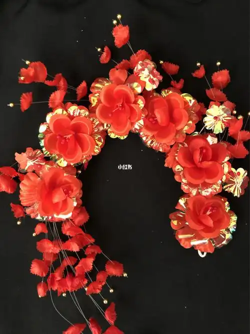 过年民俗 传统绢花头花 新娘秧歌头花