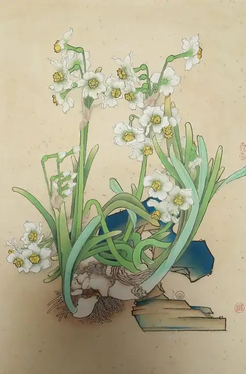 刘五音 国画花鸟《工笔水仙》