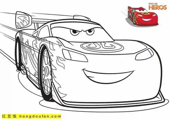 《汽车总动员》超级赛车卡通涂色图片-红豆饭小学生简笔画大全