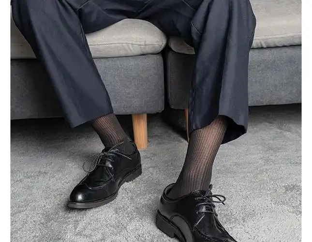 贝佳淑男士西装袜4双男士商务中长筒丝袜子黑色正装职场性感纹理薄款