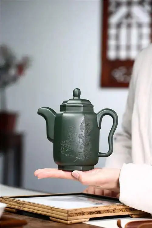 吴贞裕紫砂壶价格|正品手工六方集思壶民国绿泥400cc