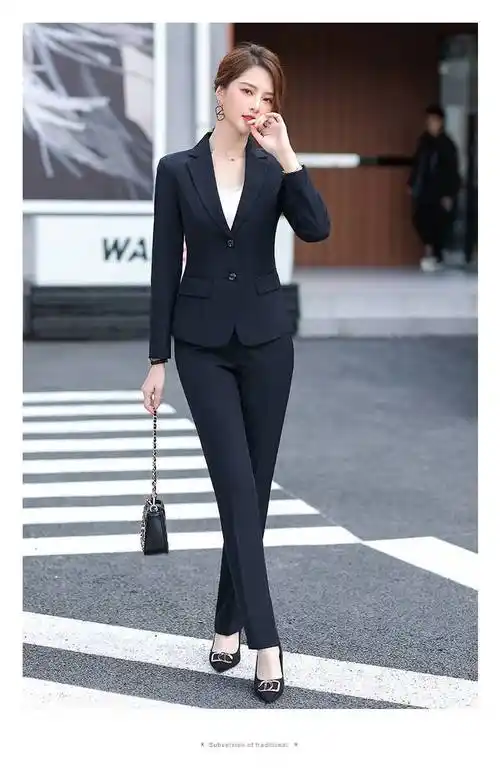 女装套装春装修身长袖西装外套女教师办公室文员工作服正装 黑色西装