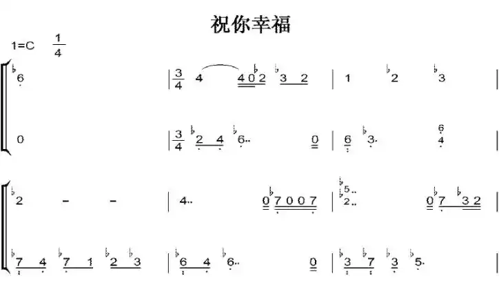 祝你幸福 c大调 初学者 简易好听版 钢琴双手简谱 钢琴谱 钢琴简谱