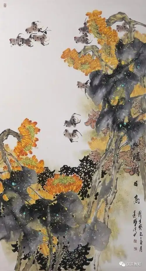 画家管墨成的写意花鸟美轮美奂