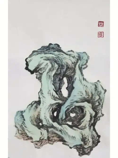 太湖石四开中国画