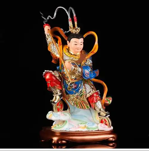 班奇盾哪吒三太子神像道教护法中坛元帅神像居家供奉站双轮三太子摆件