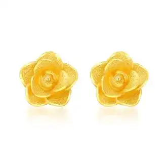 珠宝首饰>黄金>黄金耳饰>逸珀>逸珀耳钉女磨砂玫瑰花蜜语热恋花朵金