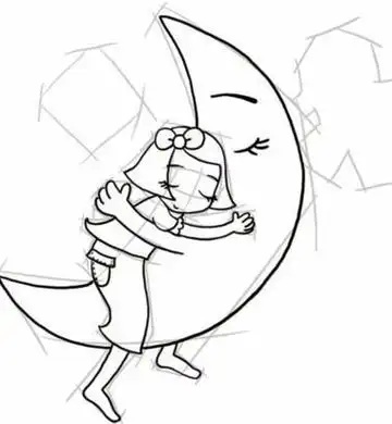 睡在月亮上小女孩的简笔画