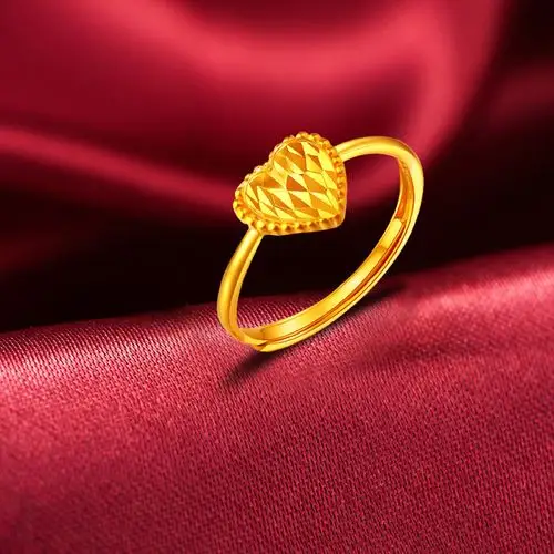 礼物黄金戒指女款999足金心爱戒指活口婚戒指环表白定婚结婚日礼物