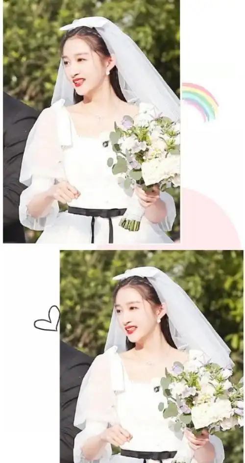 原创关晓彤穿婚纱照真迷人前短后长设计感十足大长腿超抢镜