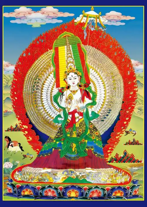 结缘密宗大白伞盖佛母像藏传佛教纯手工唐卡佛像挂画像图相片塑封