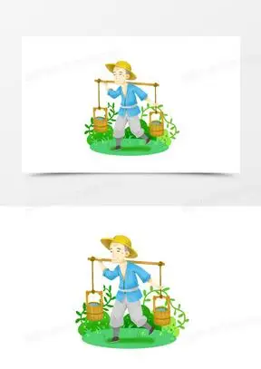 卡通抗扁担施肥免抠素材1143卡通手绘古人挑扁担干活免抠元素641手绘