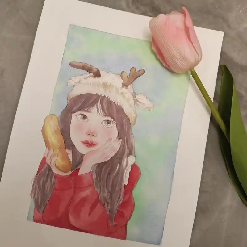 水彩# #水彩插画# #水彩人物# #圣诞#   圣诞女孩 - 抖音