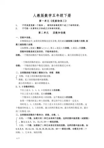 2017年新人教版数学五年级下册总复习知识点最完整