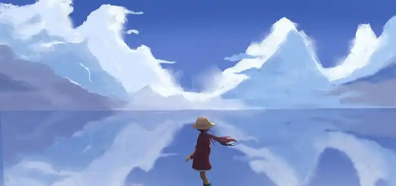 海景倒影人物插画