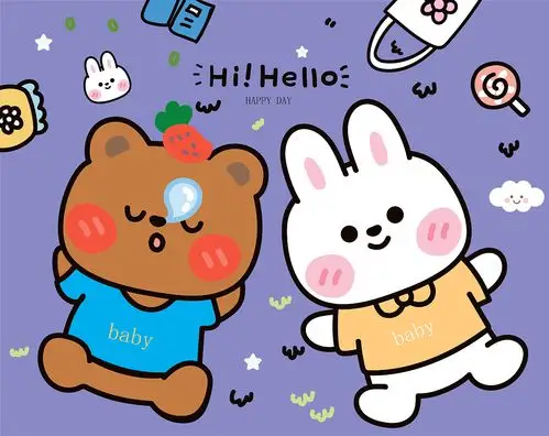 微信红包封面 兔子和熊插画可爱原创手绘卡通