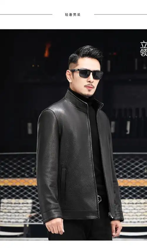幺兽轻奢真皮皮衣男短款立领山羊皮鹿纹皮衣男士修身皮夹克休闲外套