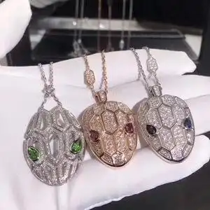 bvlgari/宝格丽蛇头项链18k玫瑰金大号满钻黑陶瓷情侣男女项链