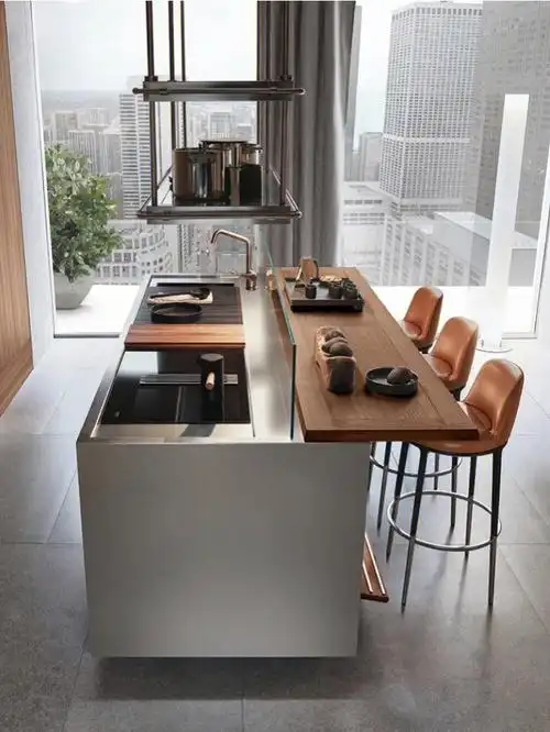 arclinea不锈钢中岛橱柜太帅了功能强大