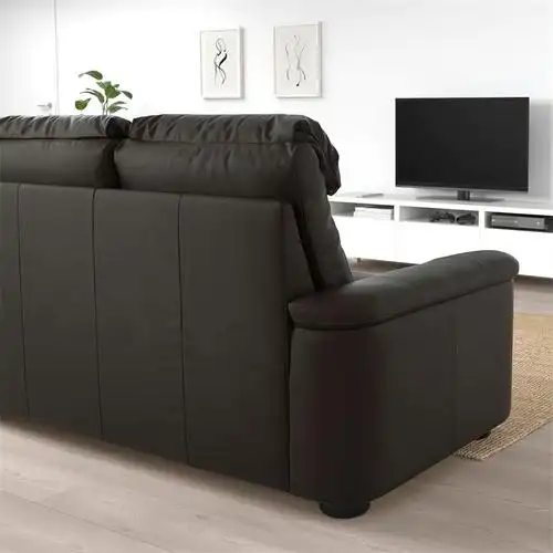 宜家ikea利胡特小户型头层牛皮双人沙发深褐色皮艺沙发