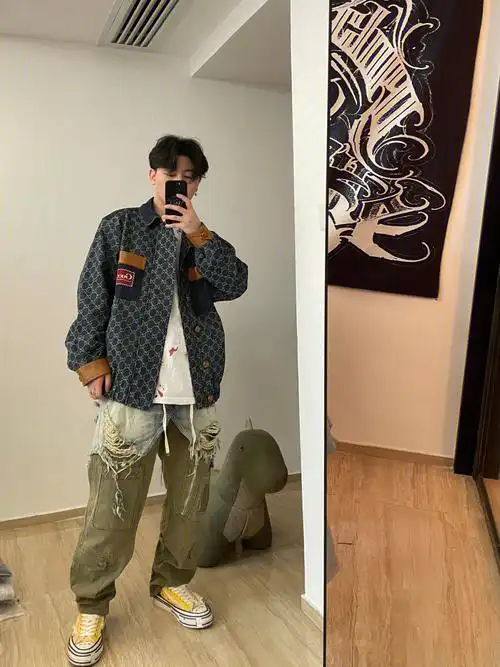 gucci提花拼皮牛仔外套