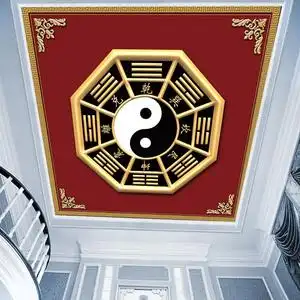 八卦太极图天花板壁纸道场道观吊顶墙纸客厅顶吉祥回字纹定制壁画