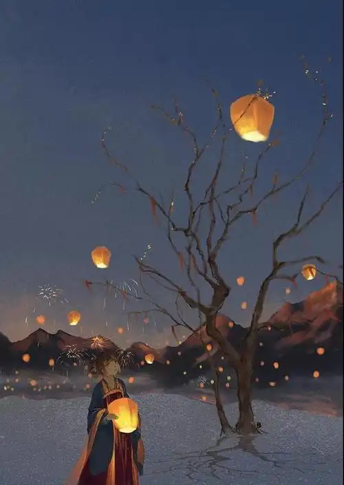 古风夜景灯笼图万家灯火长明独我孑然一身