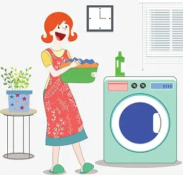 用洗衣机洗衣服的妈妈