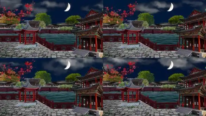 黑夜阴暗鞭炮古代大街街道戏曲粤剧背景