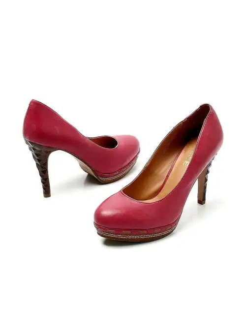百丽belle女鞋专场-玫红色百搭ol防水台高跟鞋