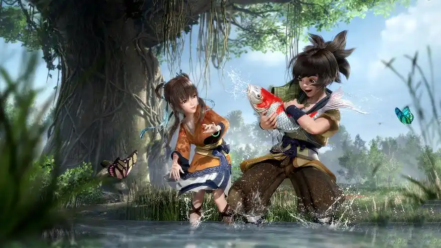 秦时明月男女主捉鱼动漫电脑壁纸-桌面壁纸-556资源网