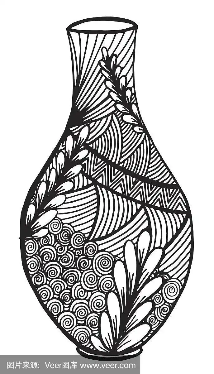 手绘矢量黑白花瓶涂鸦插图