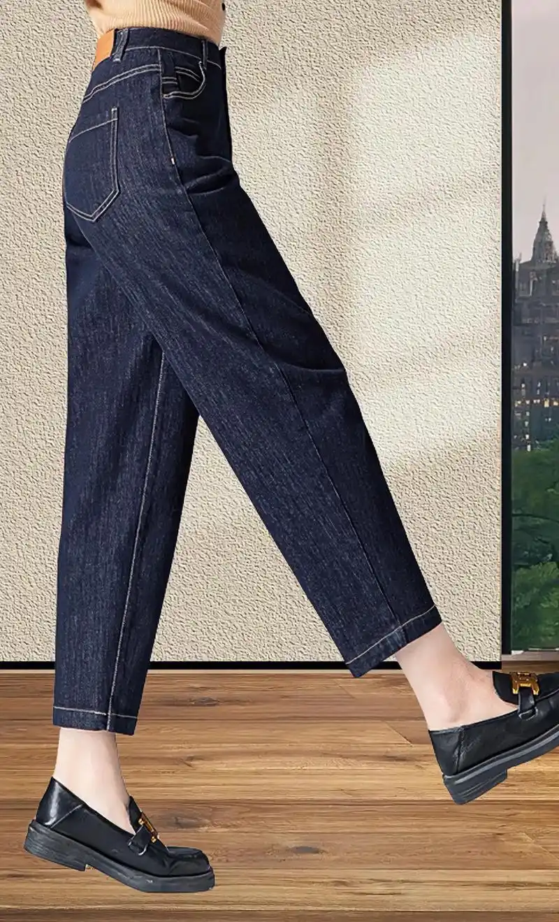 大码女士牛仔裤新款春夏宽松九分萝卜裤