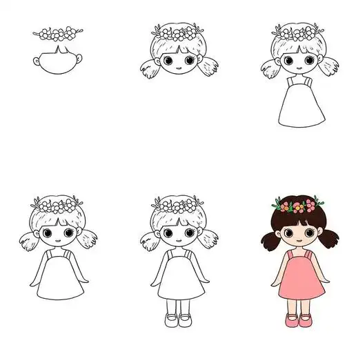 🎨简笔画穿裙子的小女孩👗