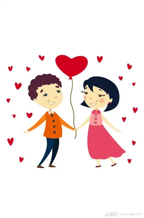 卡通情侣与爱心气球矢量素材